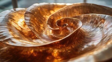 Poster - Abstract golden spiral art installation with metallic texture and warm light creating a modern and elegant visual experience