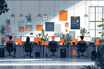 Aufkleber - Creative workspace with modern design featuring individuals collaborating in a well-lit environment