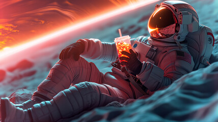 Aufkleber - This astronaut relaxes with a drink on the moon during a space tourism trip.