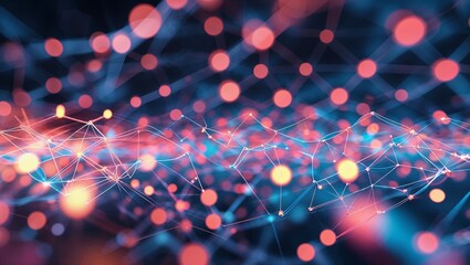 Poster - Digital network visualization with connected nodes during nighttime