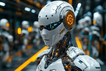 Fototapete - Robotic figures in a futuristic environment showcasing advanced technology and artificial intelligence in action