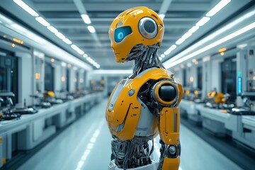 Leinwandbilder - Advanced robotics showcase in a modern manufacturing facility with a focus on an innovative humanoid robot design