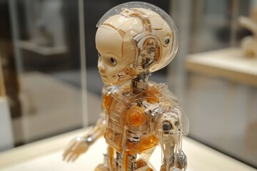 Fototapete - Innovative humanoid robot displayed in a modern technology exhibition showcasing advanced robotics and design features