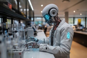 Aufkleber - Robot conducting experiments in a modern laboratory setting during daylight hours