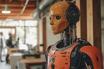 Poster - Innovative humanoid robot showcased in a modern workspace during a technology exhibition in the afternoon