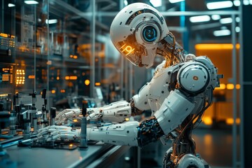 Leinwandbilder - Humanoid robot engaged in intricate tasks in a futuristic laboratory environment