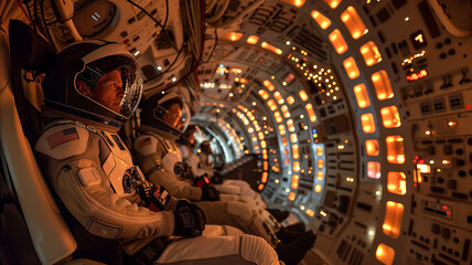 Aufkleber - This Passengers don spacesuits, set for an exciting suborbital journey with advanced tech.