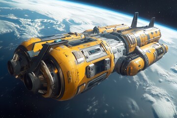 Aufkleber - Spaceship maneuvering in low Earth orbit showcasing detailed design and technology