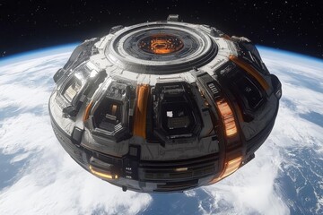 Aufkleber - Spacecraft orbits Earth, showcasing intricate design and technology in the vastness of outer space