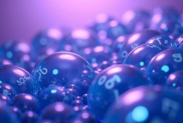 Wall Mural - bluebubbleswithwhitenumbersfloatonpurplebackground