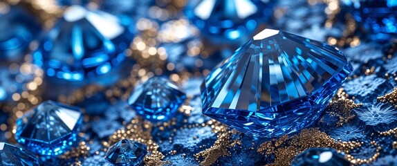 Poster - elegant blue theme crystal surface texture abstract background concept backdrop illustration cartoon