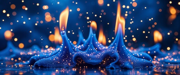 Poster - elegant blue theme flame and sparkles abstract background concept backdrop illustration cartoon