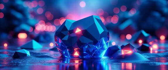Poster - elegant blue theme glowing neon polygons abstract background concept backdrop illustration cartoon