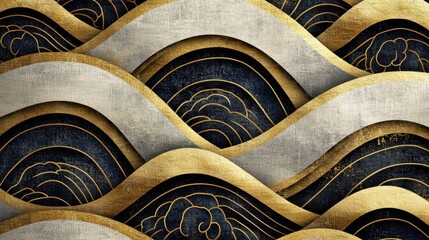 Poster - Elegant wave pattern with golden accents and textured background creating a sophisticated and luxurious visual experience for various design applications