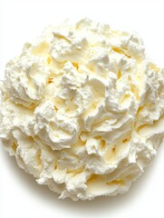 Poster - Aerial view of creamy whipped topping swirls against a pristine white background, capturing its light texture and culinary appeal in a studio shot