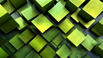 Poster - Abstract Cube Arrangement: A striking abstract composition of numerous green cubes arranged in a seemingly random yet structured pattern, creating a visually captivating and modern design.