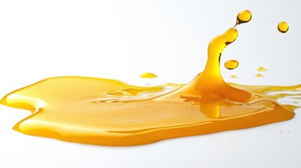 Poster - Golden honey splash on a pristine white surface creating a dynamic and visually appealing composition perfect for food and beverage related themes