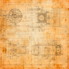 Poster - This vintage engineering blueprint features detailed designs of mechanical components and systems, showcasing the complexities of engineering and innovation in design.