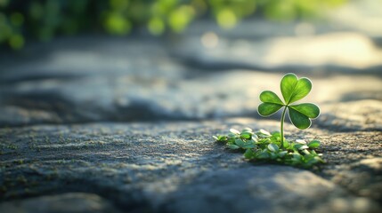 Wall Mural - 3d render of green shamrock leaves with white clover flowers on a grey background. st. patrick's day