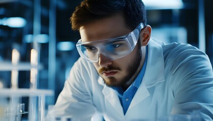 Aufkleber - Focused Scientist in Lab Coat Examining Laboratory Equipment