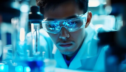 Aufkleber - Focused Scientist Conducting Experiment with Test Tubes in Laboratory
