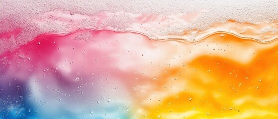 Poster - Abstract colorful gradient with water droplets on glass surface creating a vibrant and refreshing visual effect perfect for backgrounds and textures