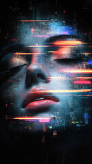 Poster - This stunning digital art portrait features an array of abstract light patterns, combining vivid colors and emotion for a unique artistic representation.