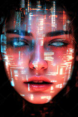 Poster - An abstract image showcasing an expressive face adorned with vibrant colors and geometric patterns, evoking strong emotional responses and artistic intrigue.
