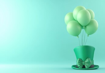 Wall Mural - 3d rendering of a st. patrick's day background with balloons, a bow tie, and a green hat on a light 