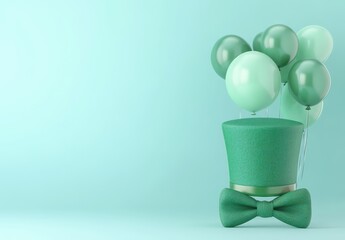 Wall Mural - 3d rendering of a st. patrick's day background with balloons, a bow tie, and a green hat on a light 