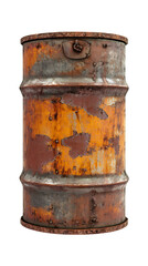 Aufkleber - Old rusty metal barrel with peeling paint isolated on transparent background, showing signs of wear and tear