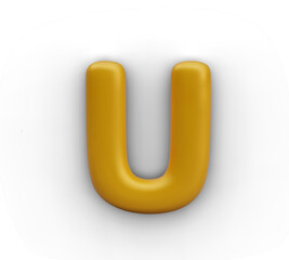 Aufkleber - Elegant letter U in luxurious 3D style. Golden decorative model for text. Latin symbol on white background. Festive alphabet element, uppercase template