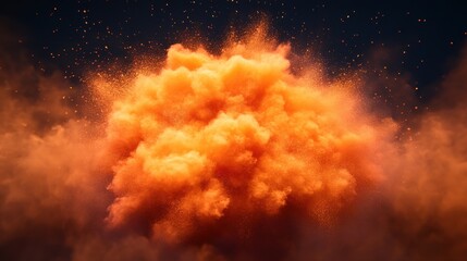 Poster - Ethereal cloud of vibrant orange powder explosion against a dark backdrop creating a dynamic and mesmerizing visual spectacle with a sense of energy and movement
