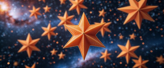 Poster - elegant orange theme stars in space abstract background concept backdrop illustration cartoon