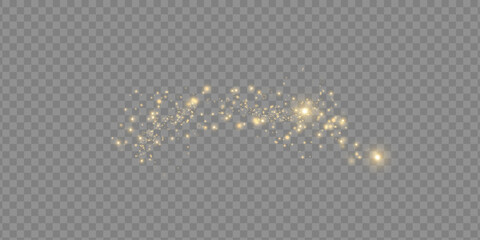 Poster - Gold sparks and golden stars glitter special light effect. Vector sparkles on transparent background. Christmas abstract.