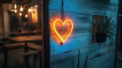 Poster - A neon sign in the shape of a heart glowing in the dark.