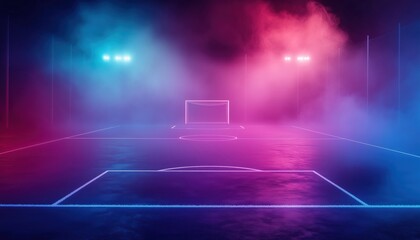 Poster - Neon Fog Envelops The Soccer Field: A Unique Setting At Center, Midfield For A Ured Game. A Scenic And Memorable Experience.