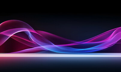 Poster - Abstract waves background with blue and pink waves. Abstract waves design with smooth lines. Abstract waves flowing in dark background