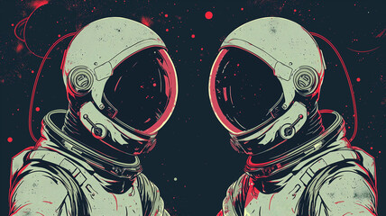 Aufkleber - This Two astronauts explore a vibrant space, highlighting the thrill of future space tourism.