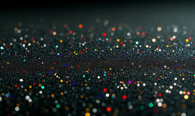 Poster - Glitter Background with Colorful Bokeh. Glitter texture with bokeh effect on dark background. Abstract glitter background with colorful lights