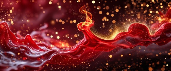 Poster - elegant red theme flame and sparkles abstract background concept backdrop illustration cartoon