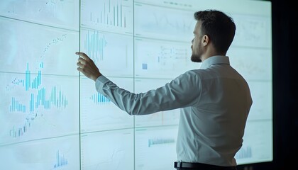 Poster - Business Professional Analyzing Data on Digital Display Screen
