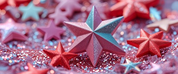 Poster - elegant red theme pastel glitter stars abstract background concept backdrop illustration cartoon