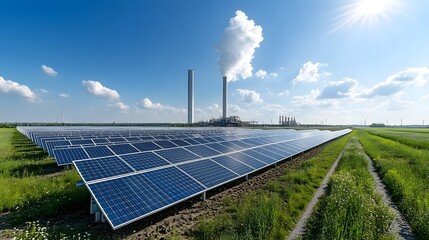 Poster - Sustainable Hybrid Energy Plant with Solar Panels Generating Renewable Electricity and Biofuel in Scenic Countryside Landscape