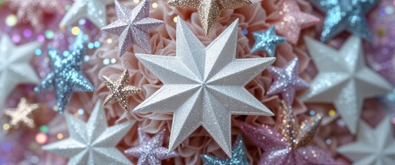 Poster - elegant white theme pastel glitter stars abstract background concept backdrop illustration cartoon