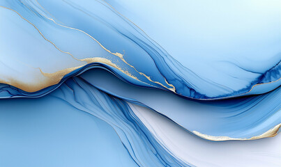 Poster - Abstract wave pattern with gold accents. Blue abstract wave design with gold details. Abstract blue and gold wave background