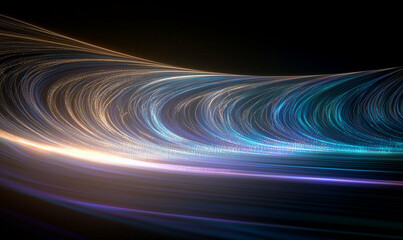 Poster - Abstract light trails create a mesmerizing display of colorful patterns against a dark background. The light trails form an abstract design showcasing vibrant hues and dynamic movement