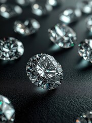 Poster - Sparkling Diamonds on Black Background Capturing Luxury and Elegance in a Stunning Close Up Shot
