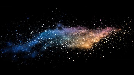 Poster - Colorful powder explosion on black background creates a mesmerizing cosmic dust cloud effect for abstract art and design