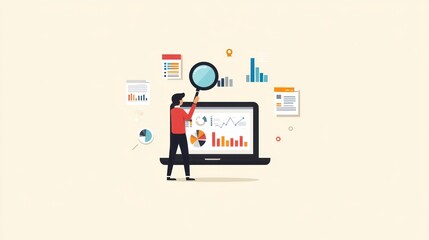 Poster - Person examining data on laptop; analysis, research, business